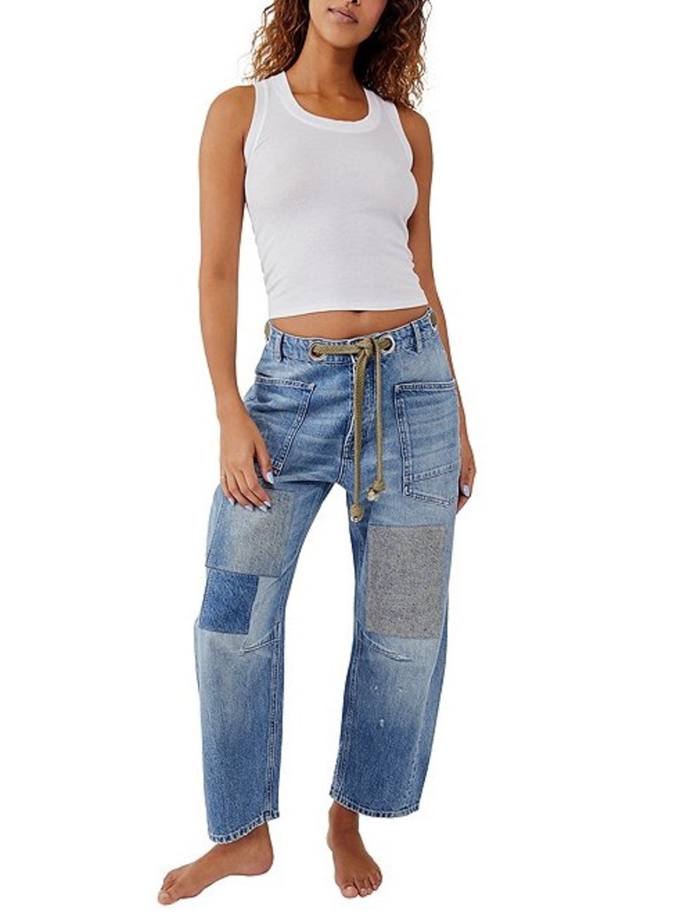 Free People /We the Free/ Moxie Light Blue Patchwork Barrel Jeans Sz. 27 - New